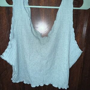 Ribbed Knit Sleeveless Top - Light Blue